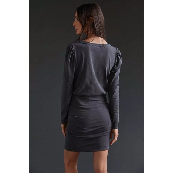 Anthropologie Sundry Shirred Mini Dress (Size M) Grey Long Sleeve Tight Fitted - Picture 7 of 12